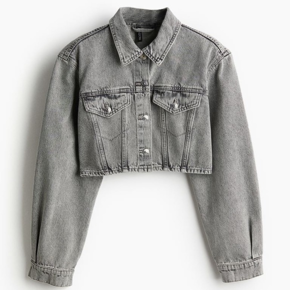 SOLD OUT NWT H&M CROPPED DENIM JACKET GREY SIZE XS - Picture 1 of 9